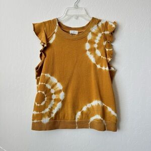 ANTHROPOLOGIE T.La Mustard and White Tie-Dye Ruffle Tank Top Size Medium